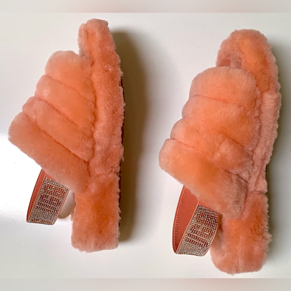Ugg Fluff Yeah Bling Slingback Slippers Sandals, Coral, Shearling Crystals, Sz 8 - Picture 8 of 12